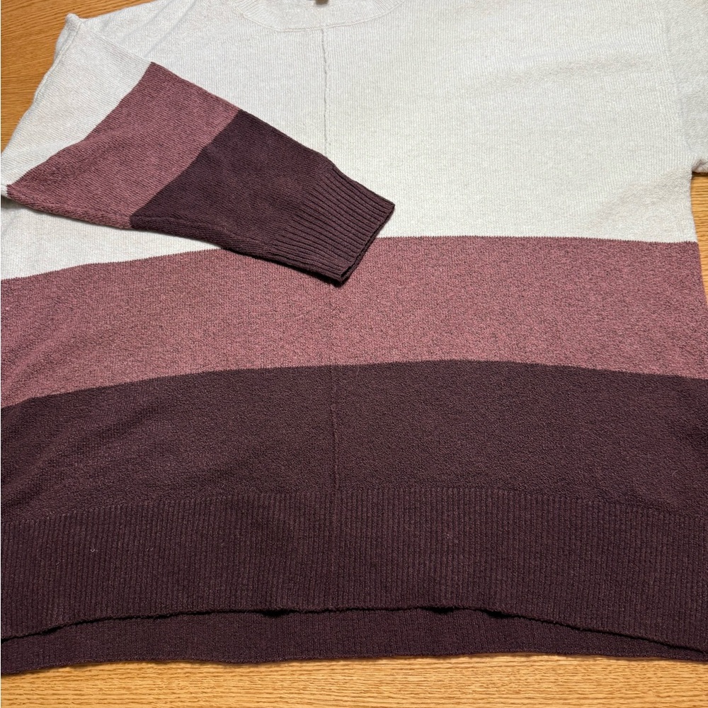 A.N.A  Soft Cream Burgundy Brown Sweater Crew Neck Color Block